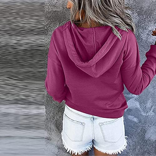 כפתור נשים למטה קפוצ'ונים סווטשירטים מוצקים מזדמנים נופלים סוודר שרוול ארוך חולצה חולצה נוחה עם כיסי