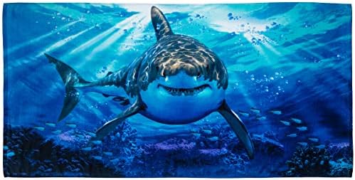 Dawhud Direct Sharking Shark מגבת חוף לילדים, בנות, בנים, גברים, נשים, הדפסת מגבת רחצה של כריש לבן
