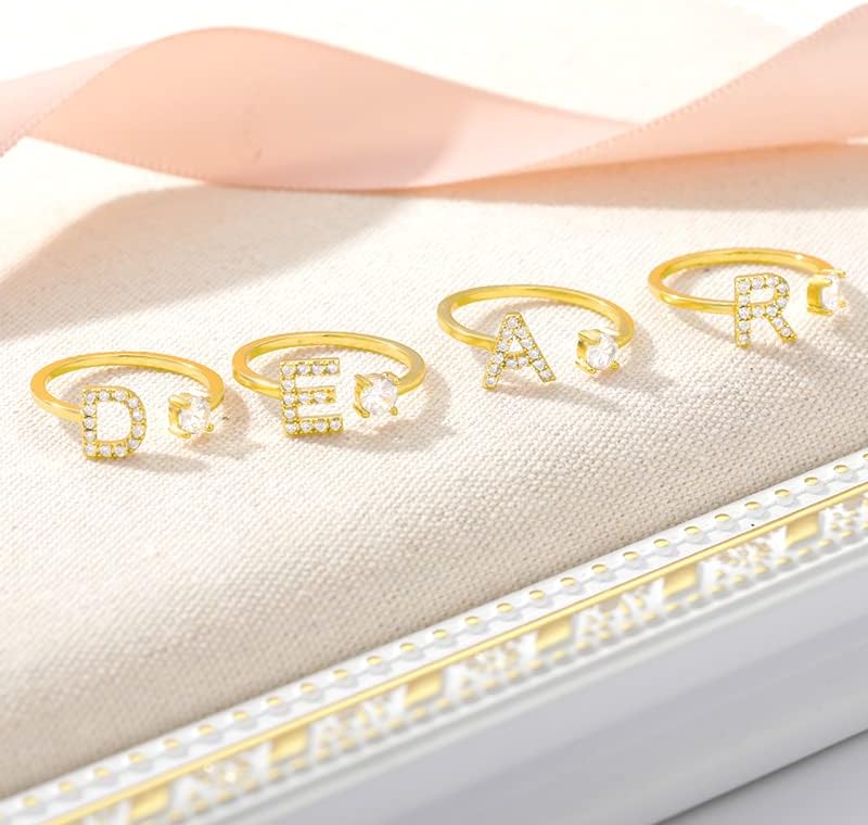 3 חנות 26 מכתב טבעת לנשים זוג אירוסין חתונה תכשיטי קסם טבעת מתכוונן זירקון טבעת-זהב צבע-לשינוי גודל-37245