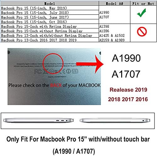קייס רובן תואם ל- MacBook Pro 15 אינץ '2019 2018 2017 2017 שחרור A1990/A1707 עם מוט מגע, כיסוי מעטפת קשה