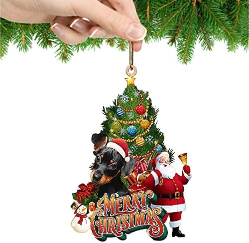 מזל 2 יחידות כלב וסנטה קלאוס קישוטי חג המולד 2021, תליון חג המולד,קישוטים ייחודיים, קישוט עץ מכונית חג המולד,תליוני