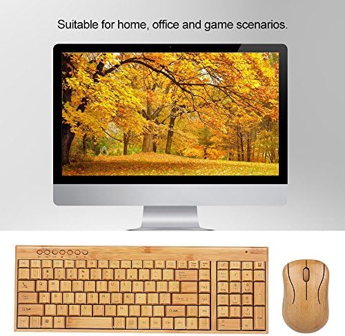 2.4 גרם אלחוטי מחשב מקלדת ועכבר קומבו מחשב מקלדת בעבודת יד טבעי עץ תקע ולשחק צהוב