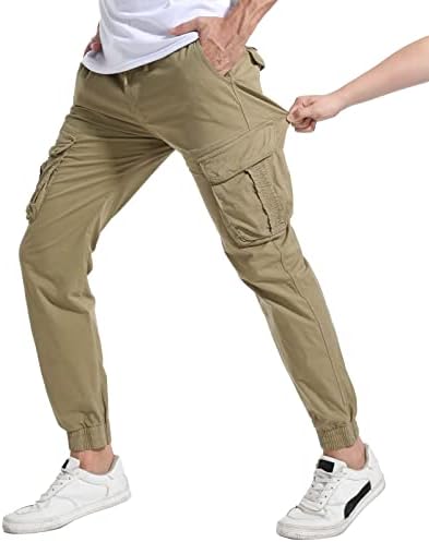 מכנסי מטען לטיולים של Lepoar מכנסי מטען רצים רזים מתאימים מכנסי עבודה מזדמנים קלים עם כיסים שרוך
