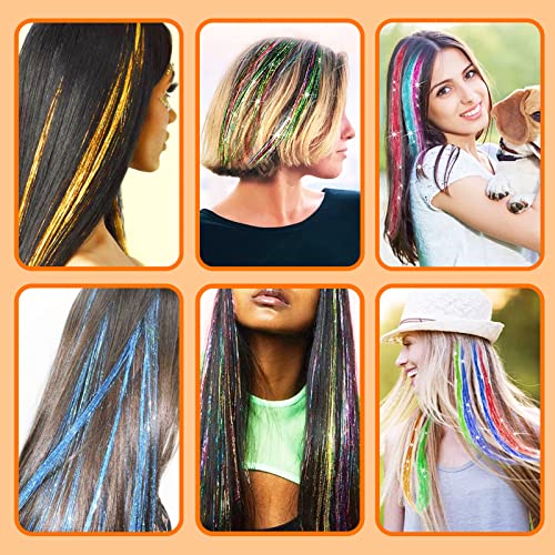 שיער טינסל, טינסל שיער הרחבות 10 צבעים עם 2400 קווצות שיער הארכת עבור נשים בנות שיער אביזרי עבור חג