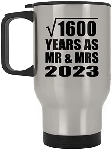 תכנן את השורש המרובע 40 שנה לשורש של 1600 שנה כ- MR & MRS 2023, ספל נסיעות כסף 14oz כוס מבודד מפלדת אל
