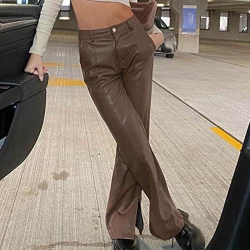 מכנסי עור פו -פו של נשים פטיט מכנסיים מפוצלים במותניים מפוצלים מכנסיים מפוצלים מפוצלים.