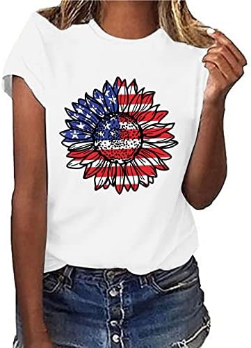 חולצות 4 ביולי נשים דגל אמריקאי חולצת טש חולצת קיץ צמרות מזדמנים שרוול קצר חול חולצה עניבה צורה נוחית חולצה