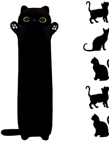 רקסין ארוך חתול קטיפה גוף כרית, 19.68 קוואי שחור חתול קטיפה חתלתול קטיפה שינה כרית רך חתול ממולא
