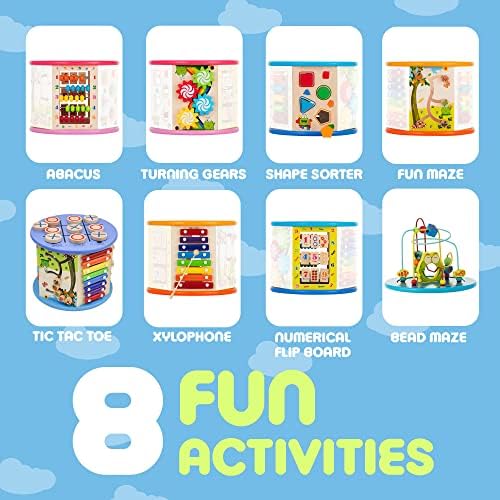 קוביית פעילות לילדים - צעצוע חינוכי מרכז למידה מונטסורי לבנים ובנות - 8 פעילויות כלולות - צעצועים