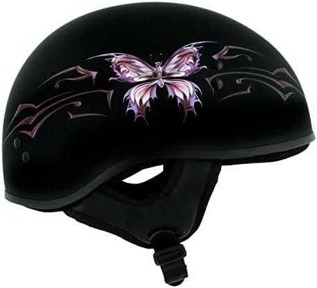 1052 חדש סגול פרפר שטוח שחור אופנוע דוט גולגולת כובע חצי קסדה לגברים ונשים אופנוען - קטן