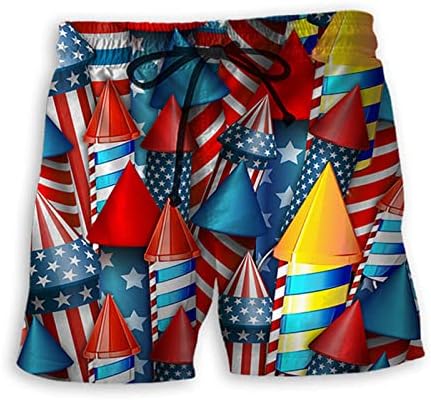 4 ביולי מכנסיים קצרים מגברים מזדמנים דגל אמריקאי מודפס תלבושת קיץ עם כיסים