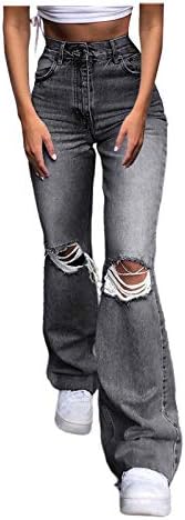 מכנסי ג'ינס מתלקחים לנשים בג'ינס בקרת בטן מותניים גבוהים מכנסי ג'ינס קרועות לרגל רגל במצוקה ג'ינס סקסית