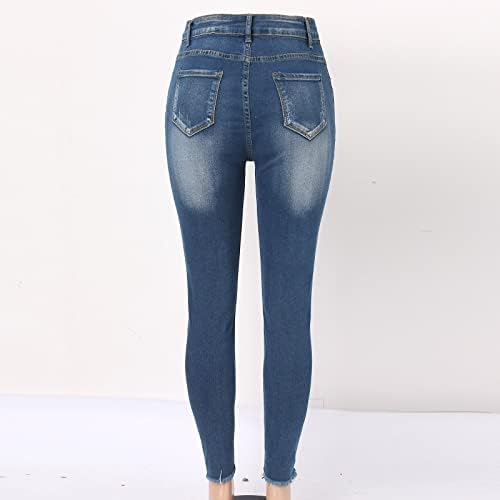 גבוהה מותן ינס מכנסיים נשים של ללבוש ג 'ינס חותלות עם לבן פרע קצוות ג' ינס מכנסיים נשים בתוספת גודל בגדים