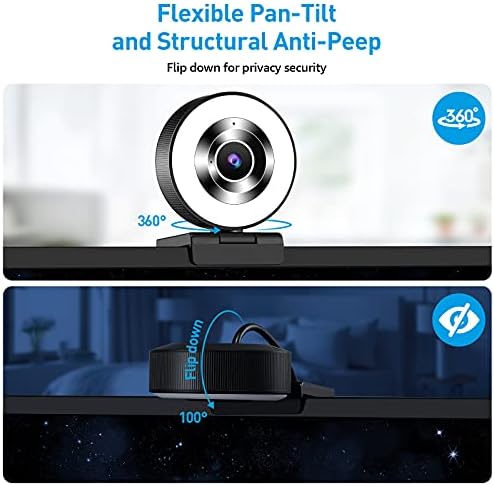 מצלמת רשת 1080p עם מיקרופון ואור טבעת, מצלמת מחשב ומנגנת, הזרמת מצלמת אינטרנט למחשב נייד מחשב