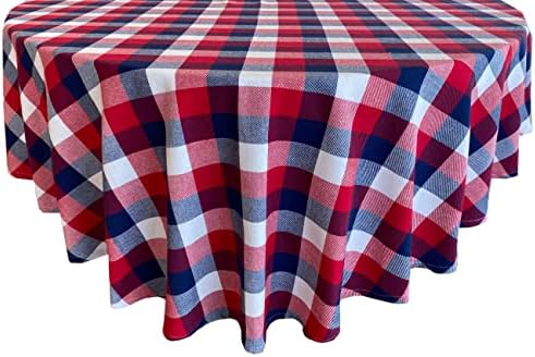 Newbridge אמריקאי אמריקאי אדום כפרי, לבן וכחול משובץ שולחן אריגת כותנה מפות, כפרי חיצוני מקורה חיצוני כפרי ארוג