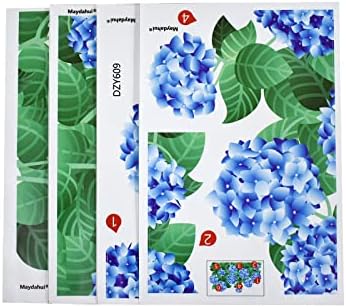 מיידאהוי כחול הידראנגאה פרח קיר מדבקות ירוק עלה ופרחוני קיר מדבקות נשלף קליפת מקל אמנות ציורי