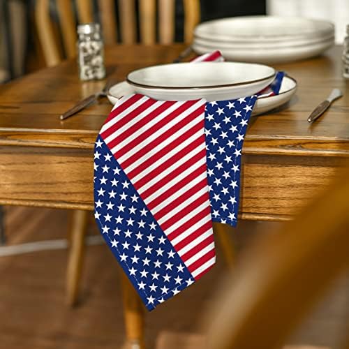 שעות יום 4 ביולי מפיות בד 18 על 18 אינץ', יום העצמאות הפטריוטי יום הזיכרון דגל אמריקאי קישוט ארוחת ערב למסיבה מפיות