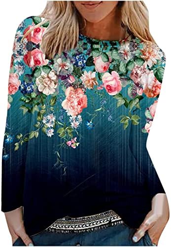 צווארון עגול חולצות לנשים טרנדי מוגזם סתיו סווטשירט רופף מזדמן ארוך שרוול פרחוני מודפס סוודר חולצות