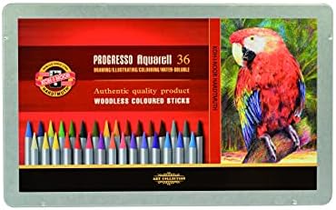 קו-אי-נור: פרוגרסו: עפרונות צבעי מים ללא עץ: סט פח של 36