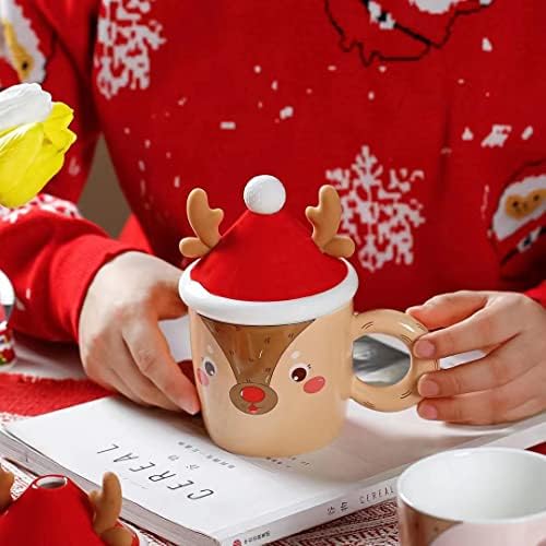 ספל קפה צבי קרמיקה 12 עוז ספל תה פורצלן ספל תה עם מכסה חידוש ספלי קפה לנשים חג חנוכת בית מתנות יום הולדת