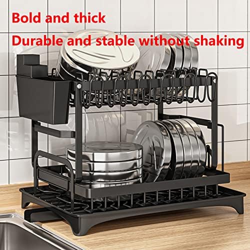 2 קומות מטבח מקלב תבשיל מקלב תבשיל עם מתקן לייבוש כלים סט, שמירת מקום מדף צלחת מטבח דלפק, גדול מייבש כלים