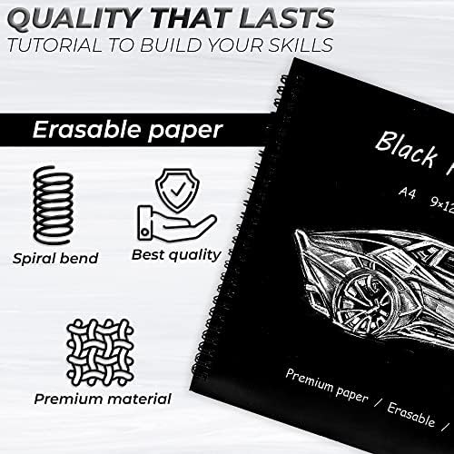 עיצוב Vihibiscus - ספר רישום לרישום - ספר רישומים נייר שחור 9x12 אינץ
