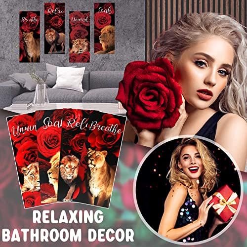 סט Xefinal של 4 קיר אמבטיה אדום רוז אדום דקור אדום ושחור תפאורה לחדר אמבטיה להירגע להירגע נושם נושם