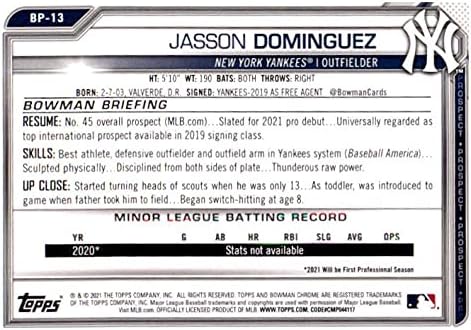 2021 סיכויי Bowman BP-13 Jasson Dominguez New York Yankees MLB כרטיס בייסבול NM-MT