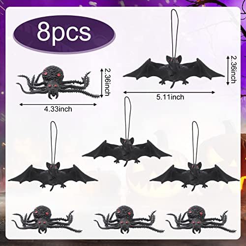 עיצוב עץ ליל כל הקדושים של ג'וינט מואר עם 4 עטלפים עכבישים תלויים קישוטים ו -24 איחוד נורות LED סוללות USB מופעלות