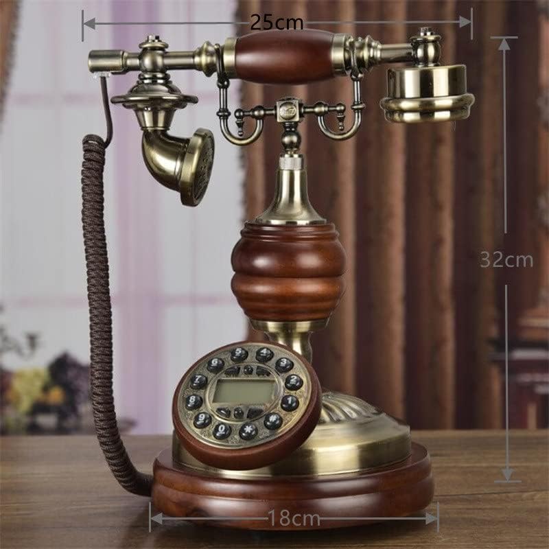SEASD עתיק טלפון קבוע רטרו מגע בית חיוג עץ מוצק טלפון קווי טלפון תאורה אחורית כחולה+דיבורית+מזהה