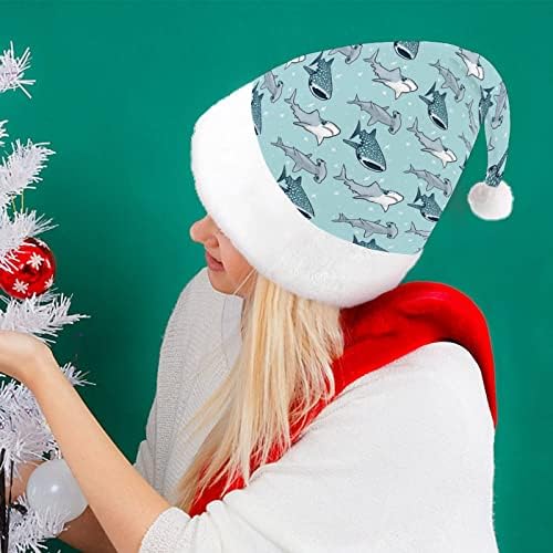 מצחיק כרישי חג המולד כובע סנטה קלאוס כובעי קצר קטיפה עם לבן חפתים לגברים נשים חג המולד מסיבת חג