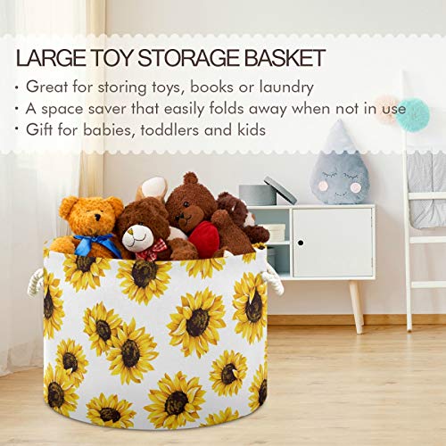 סל אחסון עגול גדול - חמניות בד כביסה כביסה פח אחסון צעצועים לתינוק ולילדים