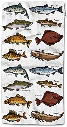 HGOD מעצבת מגבות ידיים של דגים, דגים טריים ובעלי חיים של פירות ים מגבות ידיים רכות כותנה למטבח אמבטיה