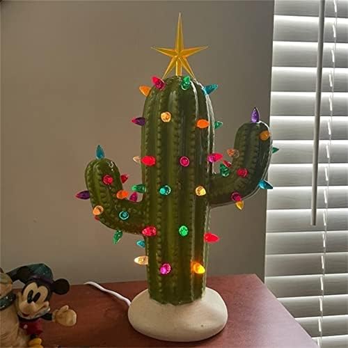 NFSQSR CACTUS עץ חג המולד עם אורות, עיצוב וינטג 'מואר שרף מואר, קקטוס עץ חג המולד מואר לחג המולד קישוטי שולחן