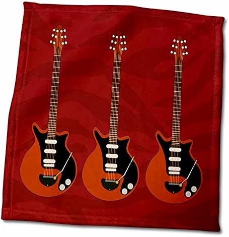 הדפס 3 של 3 גיטרות על מגבת דפוס זברה אדומה, 15 x 22, לבן