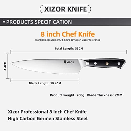 סכין שף של Xizor - 8 סכין מטבח בישול וחיתוך גרמנית פחמן גבוה נירוסטה סופר חדה סכין סכין ארגונומית
