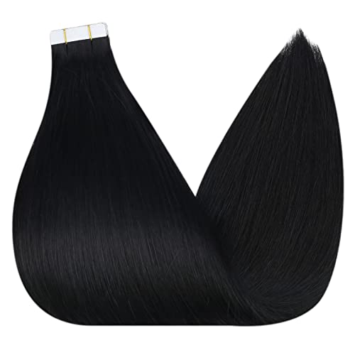 מלא ברק שחור קלטת בתוספות שיער אמיתי שיער טבעי 20 אינץ 150 גרם לנשים
