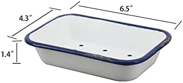 בחירת שמחה 6.5 צלחת סבון בית חווה עם מגש - צלחת סבון מתכת לבנה לחדר אמבטיה, אמבטיה ומטבח, מחזיק ספוג בית