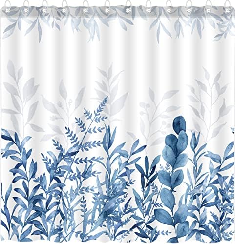 דה -פוטו עלים כחולים וילון מקלחת לחדר אמבטיה צבעי מים פרחי עשבי תיבול בד פוליאסטר בד קישוט ביתי