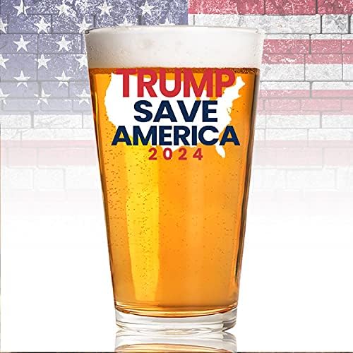 פטריוטס מערה טראמפ 2024 להציל את אמריקה / זכוכית דגל אמריקאי / 16 עוז ספל בירה ייחודי / פטריוטי מיושן בירה