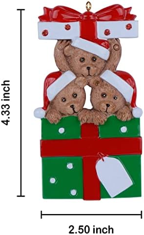 משפחת דובים מותאמת אישית של 3 עם קופסת מתנה קישוט לחג המולד 2022 - קישוט משפחתי של Polyresin Bear - מותאם אישית
