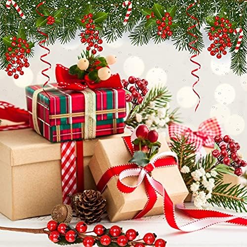 מתנות דקורטיביות נהדרות לחג המולד, 24 יחידות פירות יער אדומים מלאכותיים, גבעולי ענפים של חג המולד אדום,