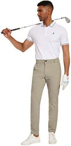 מכנסי גולף של Puli גברים נמתחים רזה מתאימים מהיר יבש משקל קל משקל אטום למים מכנסי טיול מכנסיים עם