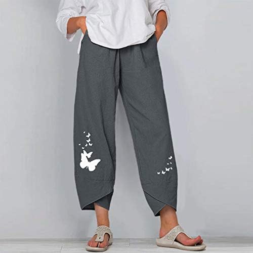 מכנסי הדפסת פשתן כותנה של UBST לנשים מכנסי מותניים אלסטי