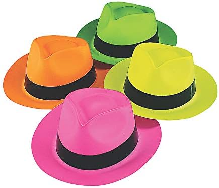 כיף אקספרס ניאון צבע פלסטיק גנגסטר כובעי למסיבה-ביגוד אביזרי-כובעים-מסיבת כובעי-מסיבת-12 חתיכות