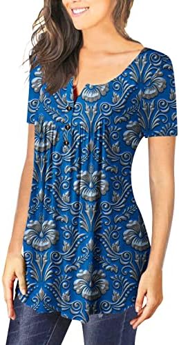 קיץ חולצות לנשים פרחוני טוניקה למעלה מקרית חולצה קצר שרוול צווארון כפתורים עד חולצות התלקחות וזורם חולצות חולצות