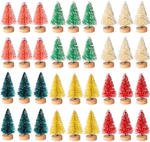 Cholung 48 חלקים מיני מלאכותי עצי חג המולד מברשת בקבוק עצי מיני עצים שלג עצים חלביים עם עץ עץ עץ שולחן