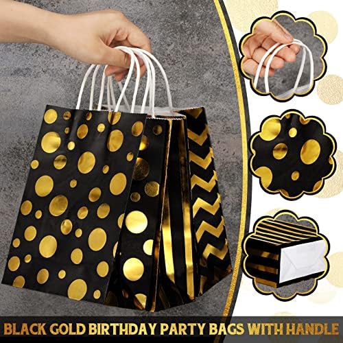 12 יחידות זהב שחור מסיבת שקיות מתכתי זהב שחור מתנת שקיות עם ידית שחור וזהב לטפל שקיות זהב שחור מסיבת