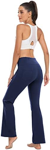 מכנסי יוגה של Bootcut עם כיסים לנשים מותניים גבוהות, אימון כושר התלקחות חותלות בקרת בטן