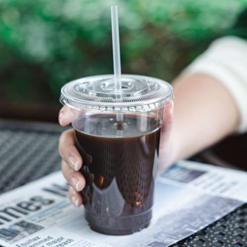 LCCFHTI 200 סטים 16 כוסות פלסטיק עם מכסים וקשיות, כוסות שתייה חד פעמיות ברורות עבור כוסות קפה מקומיות,